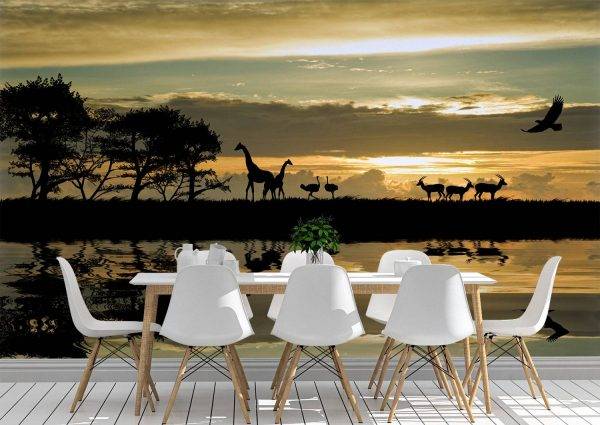 African Landscape & Wild Animals Wall Mural Wallpaper