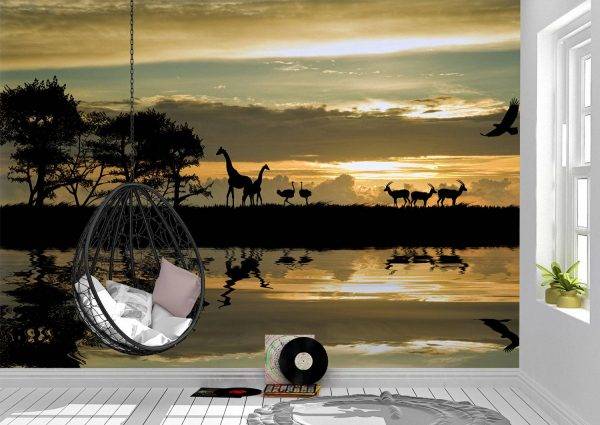 African Landscape & Wild Animals Wall Mural Wallpaper