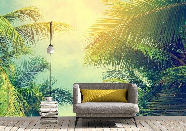 Tropical Palm Trees Blue Sky Wall Mural Photo Wallpaper