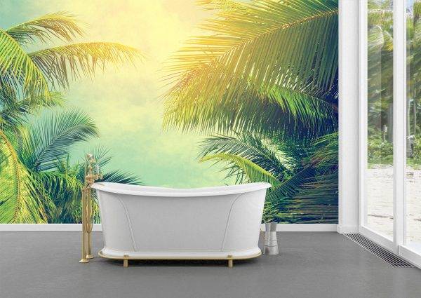 Tropical Palm Trees Blue Sky Wall Mural Photo Wallpaper