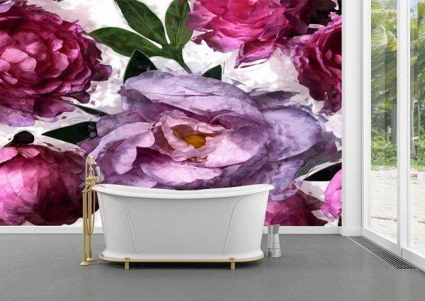 Art Pink and Lilac Peonies Wall Mural Photo Wallpaper