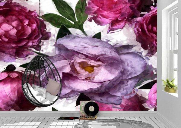 Art Pink and Lilac Peonies Wall Mural Photo Wallpaper