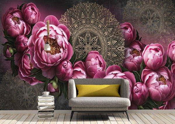 Flowers Painted on a Wall Wall Mural Photo Wallpaper UV Print Decal Art Décor