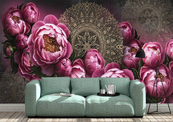 Flowers Painted on a Wall Wall Mural Photo Wallpaper UV Print Decal Art Décor