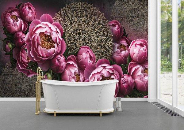 Flowers Painted on a Wall Wall Mural Photo Wallpaper UV Print Decal Art Décor