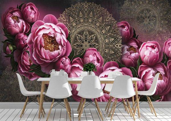 Flowers Painted on a Wall Wall Mural Photo Wallpaper UV Print Decal Art Décor