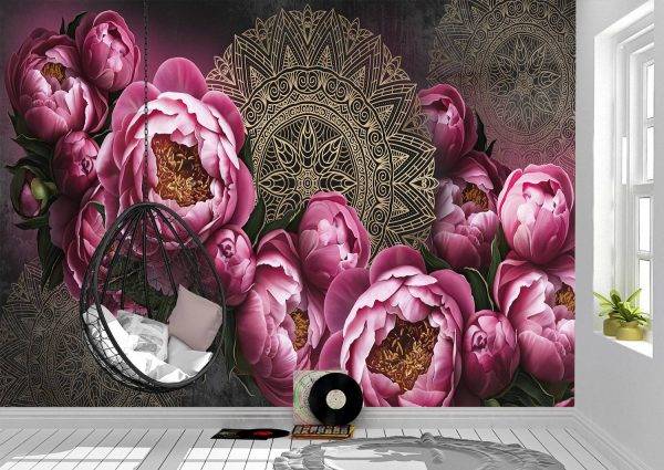 Flowers Painted on a Wall Wall Mural Photo Wallpaper UV Print Decal Art Décor