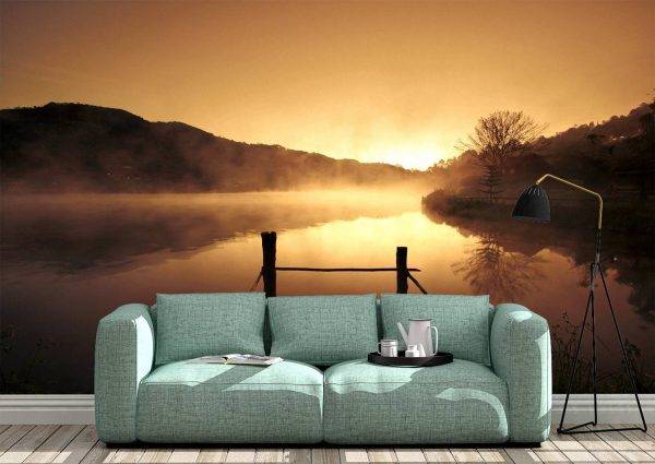 Morning Fog Over Scenery Wall Mural Photo Wallpaper