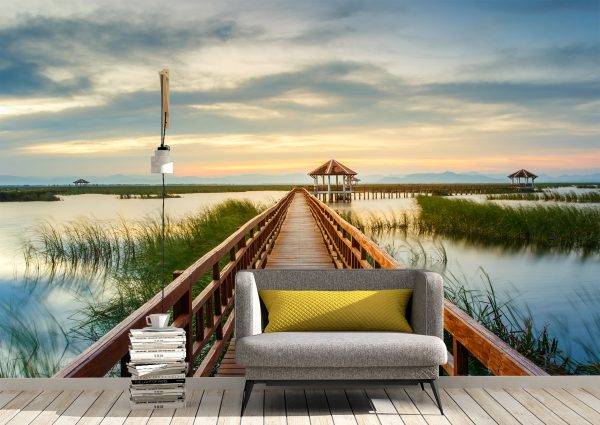 Wooden Bridge on sunset Wall Mural Photo Wallpaper UV Print Decal Art Décor