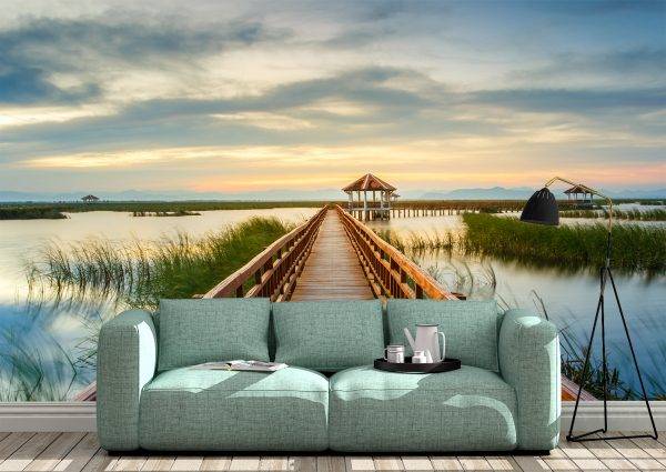 Wooden Bridge on sunset Wall Mural Photo Wallpaper UV Print Decal Art Décor