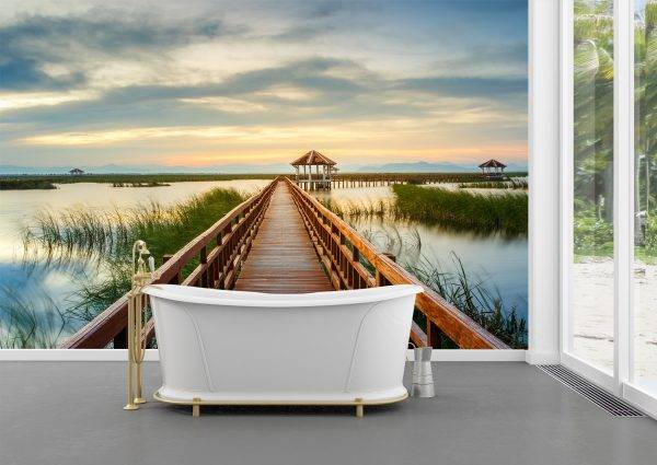 Wooden Bridge on sunset Wall Mural Photo Wallpaper UV Print Decal Art Décor