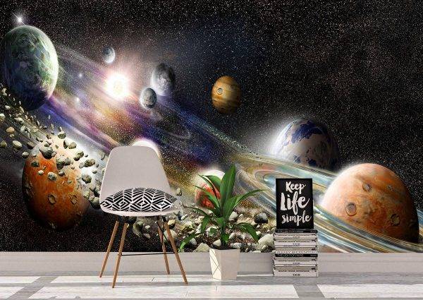 Solar System & Asteroid Ring Wall Mural Photo Wallpaper