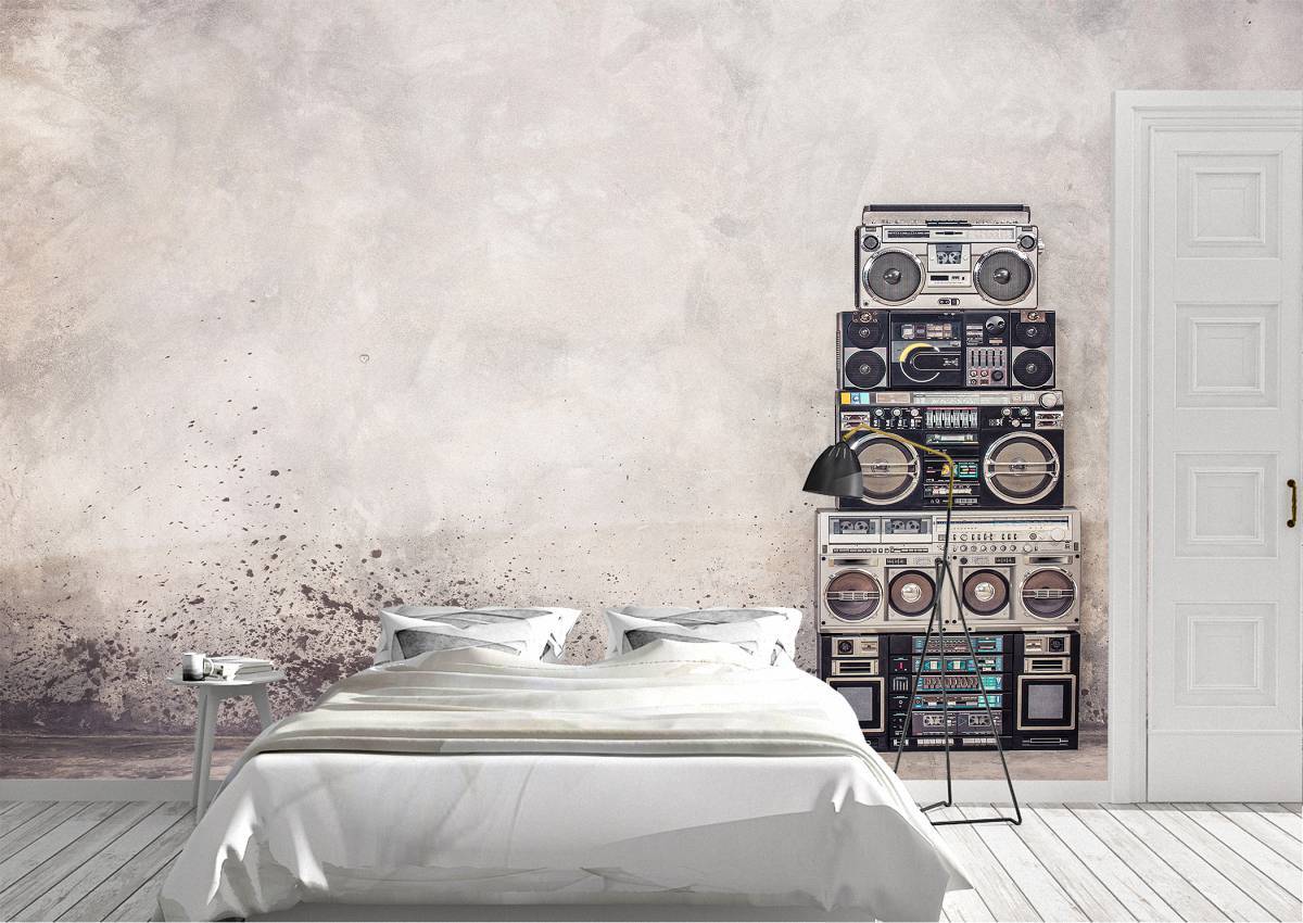 Old School Design Boombox Wall Mural Photo Wallpaper UV Print Decal Art Décor