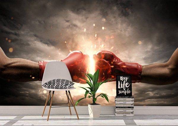 Hit Boxing Gloves with Fire Wall Mural Photo Wallpaper UV Print Decal Art Décor