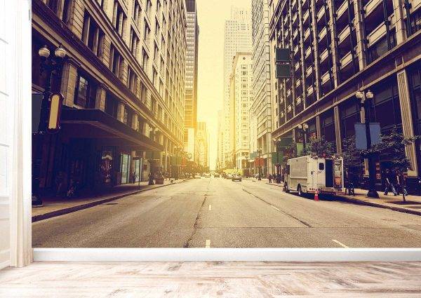 City Street Sunrise Wall Mural Photo Wallpaper