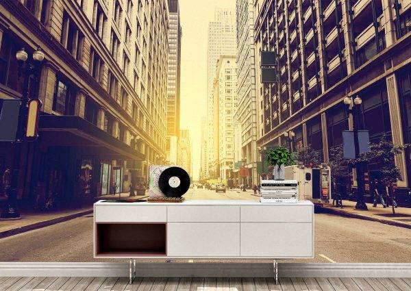 City Street Sunrise Wall Mural Photo Wallpaper UV Print Decal Art Décor