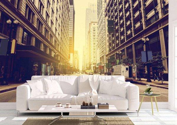 City Street Sunrise Wall Mural Photo Wallpaper UV Print Decal Art Décor