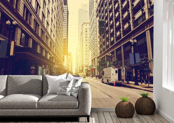 City Street Sunrise Wall Mural Photo Wallpaper UV Print Decal Art Décor