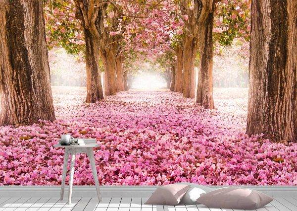 Tunnel of Pink Flower Trees Wall Mural Photo Wallpaper UV Print Decal Art Décor