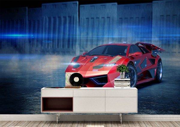 Future Red Lamborghini Wall Mural Photo Wallpaper UV Print Decal Art Décor