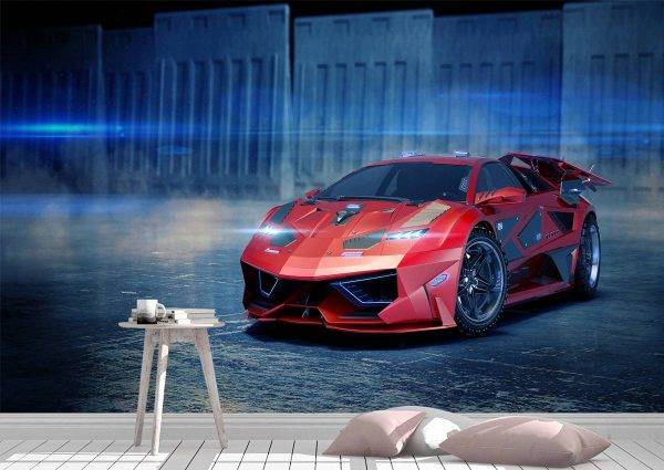 Future Red Lamborghini Wall Mural Photo Wallpaper UV Print Decal Art Décor