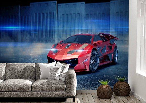 Future Red Lamborghini Wall Mural Photo Wallpaper UV Print Decal Art Décor