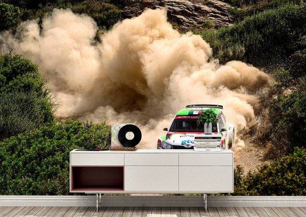 Rally Car on The Dusty Road Wall Mural Photo Wallpaper UV Print Decal Art Décor