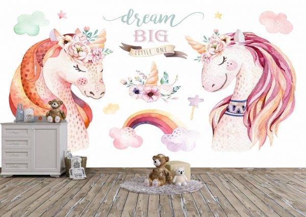 Cute Unicorns Theme Kids Wall Mural Photo Wallpaper UV Print Decal Art Décor