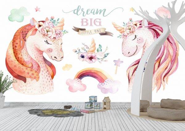 Cute Unicorns Theme Kids Wall Mural Photo Wallpaper UV Print Decal Art Décor