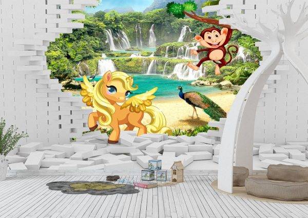 Animals Coming Out the Wall Mural Photo Wallpaper UV Print Decal Art Décor