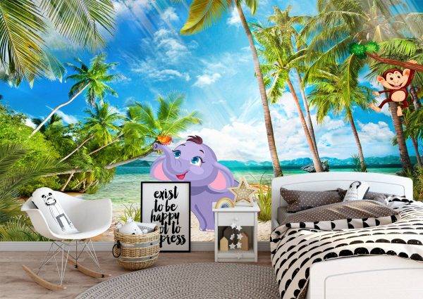 Animals on the Beach Kids Wall Mural Photo Wallpaper UV Print Decal Art Décor