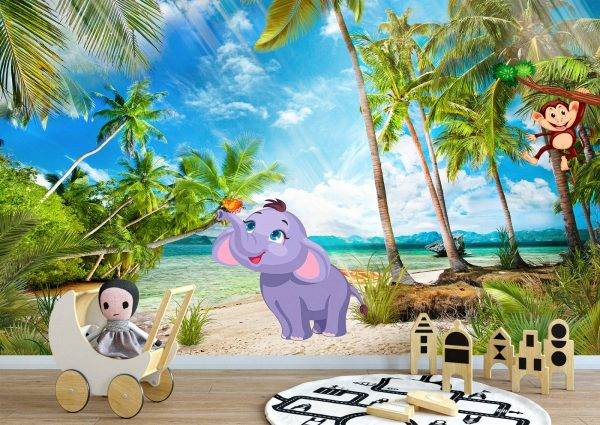 Animals on the Beach Kids Wall Mural Photo Wallpaper UV Print Decal Art Décor