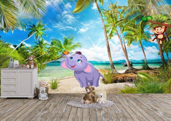 Animals on the Beach Kids Wall Mural Photo Wallpaper UV Print Decal Art Décor