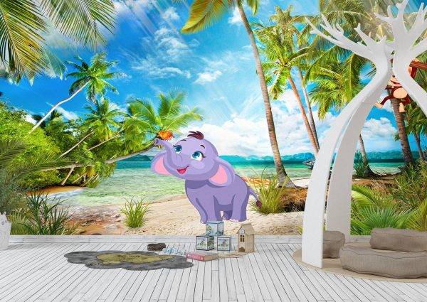 Animals on the Beach Kids Wall Mural Photo Wallpaper UV Print Decal Art Décor