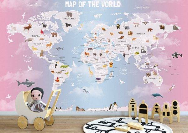 Map of the World Child Room Wall Mural Photo Wallpaper UV Print Decal Art Décor