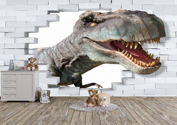 Dinosaur Broken Brick Wall Wall Mural Photo Wallpaper UV Print Decal Art Décor