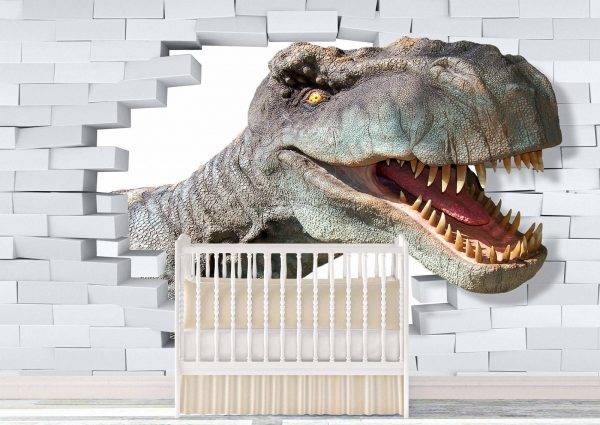 Dinosaur Broken Brick Wall Wall Mural Photo Wallpaper UV Print Decal Art Décor