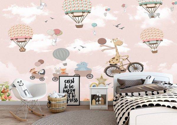 Animals in Happy World Kids Wall Mural Photo Wallpaper UV Print Decal Art Décor