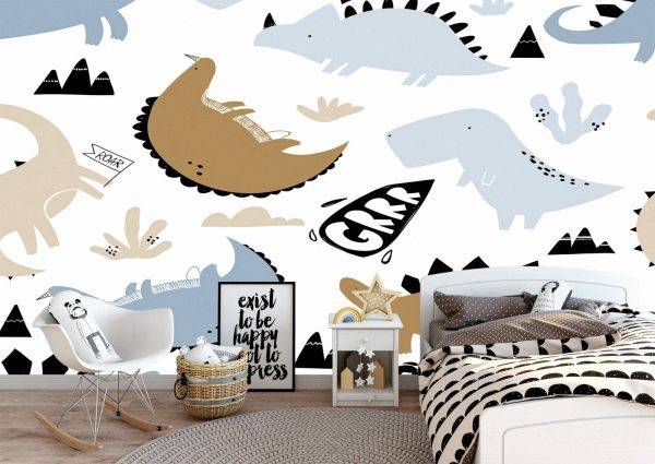 Scandinavian Dino World Kids Wall Mural Photo Wallpaper UV Print Decal Art Décor