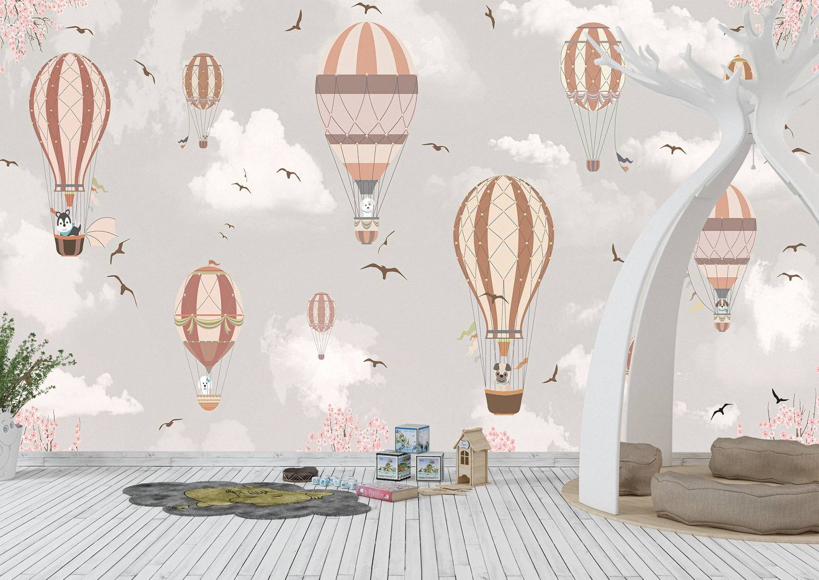 Animals in Balloons Kids Room Wall Mural Photo