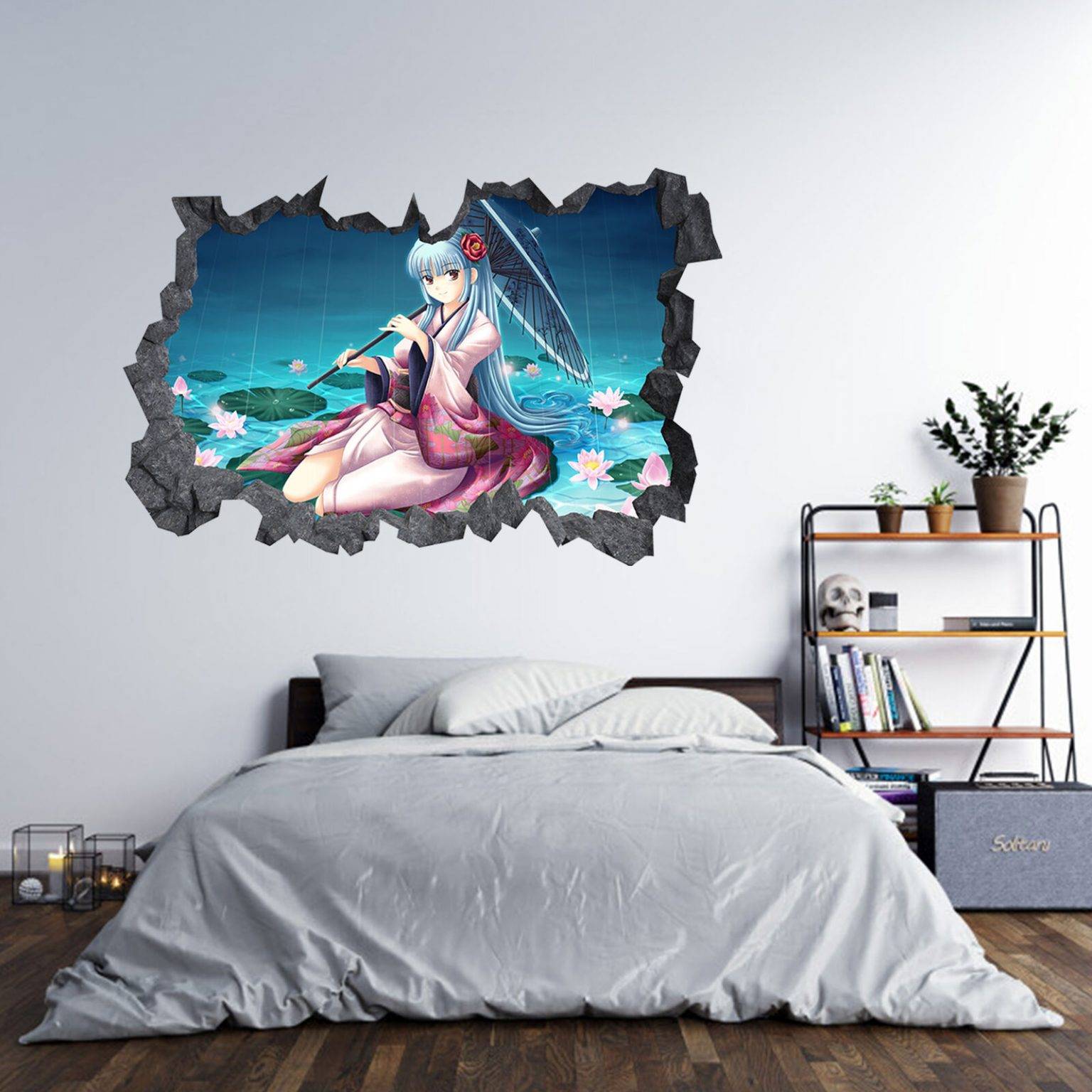 Anime Girl Wall Sticker - Wall Decal Art Mural - Blue Side Studio